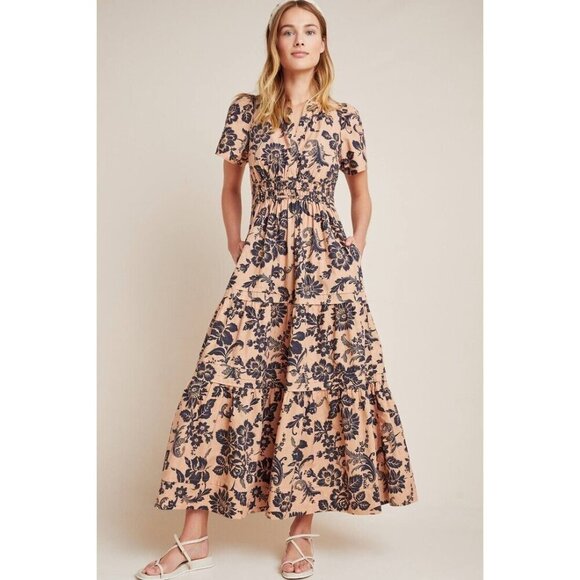 Anthropologie Dresses & Skirts - NWT by Anthropologie Somerset Maxi in Brown Motif Floral Tiered Cotton Dress L